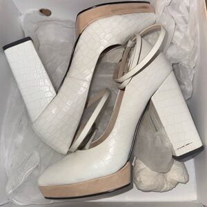 White Platform Heels Ankle Strap, size 38